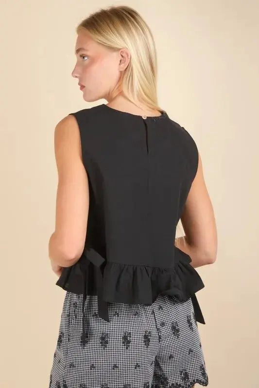 Very J Side Tie Detail Ruffled Sleeveless Top for Women - Love Salve